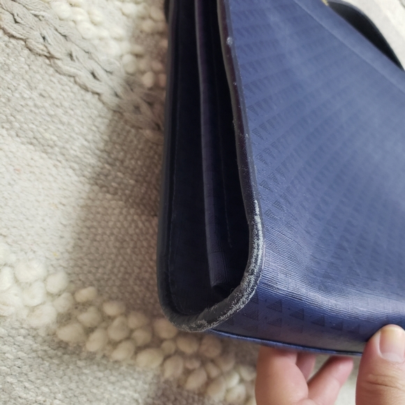 VINTAGE LIZ CLAIBORNE Blue Leather Trim Turnlock Briefcase Messenger Bag - Picture 11 of 16